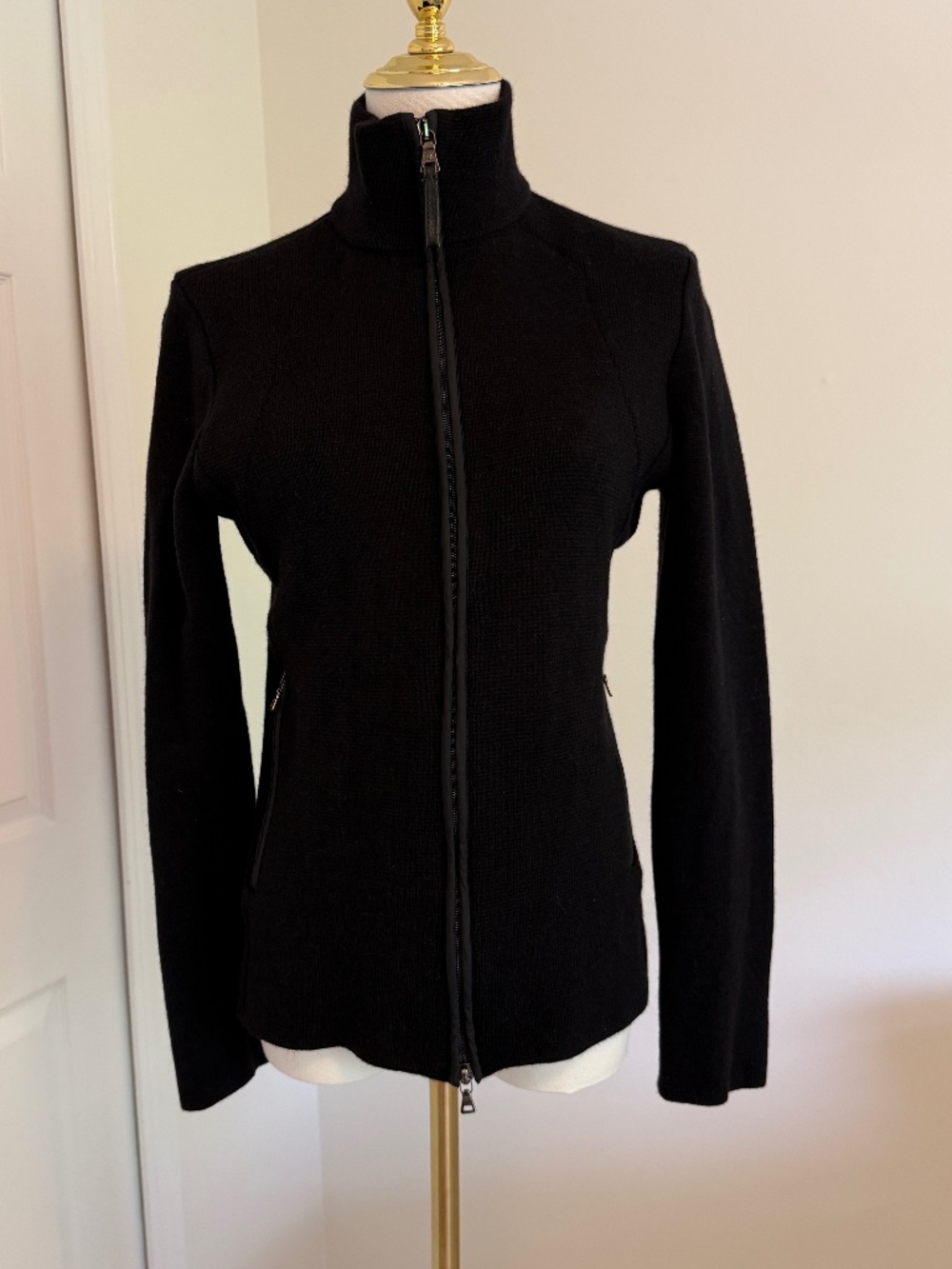 Prada Sport Vintage Black Wool Knit Technical Zip Jacket Archive Y2K